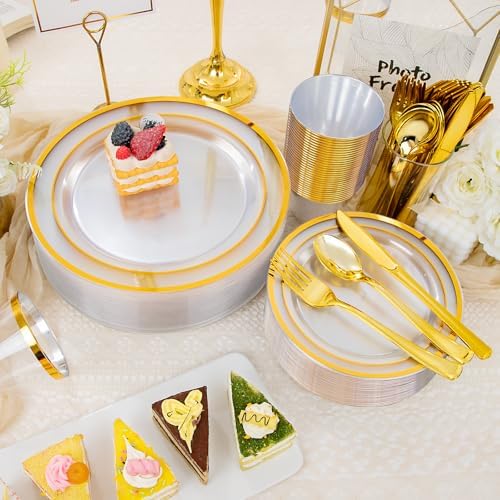 WELLIFE Clear and Gold Plastic Plates, Dinnerware Set for 75 Guests - Image 4