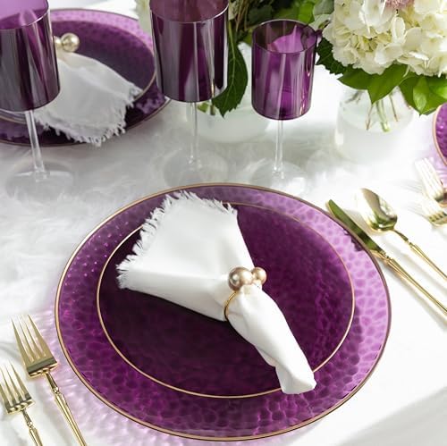 PLASTICPRO 32 Piece Combo Plates Set includes 16-7'' inch Plates & 16-10'' inch Plate Purple Hammered Plastic Party Plate Premium heavyweight Elegant, Disposable, Tableware, Dishes, - Image 4