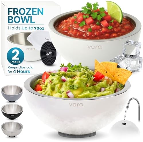 70oz White Stainless Steel Dip Chiller Bowl with Lid (2 Pack) by VORA