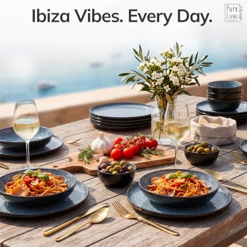 32 Piece Stoneware Dinnerware Set for 8, Handcrafted Plates and Bowls Set - Image 2