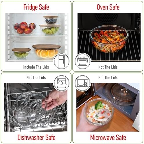 Stackable Glass Mixing Bowls with Acacia Lids Set of 5 - Image 6