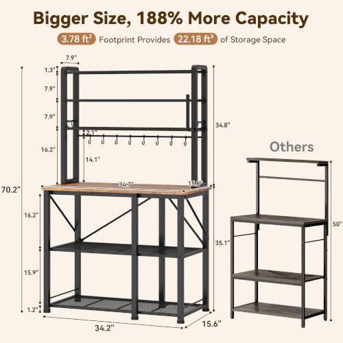 YASONIC Coffee Bar, Bakers Rack with Storage, 34.7 Inches Microwave Stand - Image 3