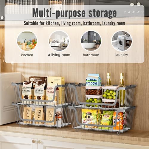 4 Pcs Stackable Wire Baskets,Pantry bin,14.57"L x 7.09"W x 5.12"H - Image 4