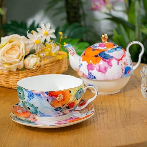 KAMMAK Tea for One Set, Ceramic Teapot, Bone China Tea Set, Cup and Saucer - Image 6