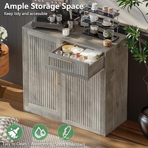 Single 13 Gallon Pull Out Trash Can Cabinet with Storage Cabinet,Wood Grey - Image 4
