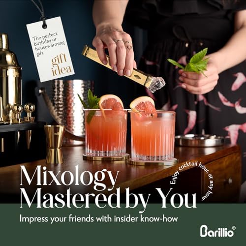 Barillio Gold Bartender Kit - Stainless-Steel Cocktail Shaker Set w/Black Bamboo Stand - Mixology Bar Tools w/Drink Shaker, Mixer, and Muddler for Cocktails - Home Bar Accessories - 23-Pc Bar Set - Image 3