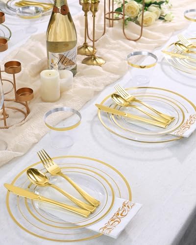 Goodluck 700 Pieces Clear Gold Disposable Dinnerware Set for 100 Guests - Image 6