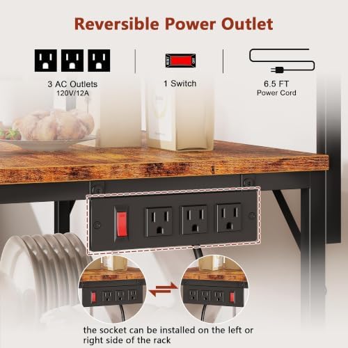 Furologee Bakers Rack with Power Outlet, 31.5-Inch Wide Microwave Stand - Image 4