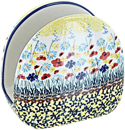 Blue Rose Polish Pottery - Yellow Prairie Garden Napkin Holder - 5" x 5" - Ceramic Napkin Holders, Decorative Dining Table Accessories by BlueRosePottery