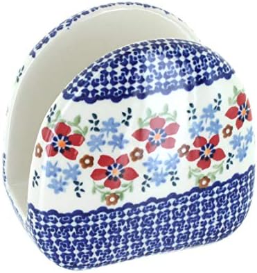 Blue Rose Polish Pottery - Red Poppy Napkin Holder - 5" x 5" - Ceramic Napkin Holders, Decorative Dining Table Accessories by BlueRosePottery
