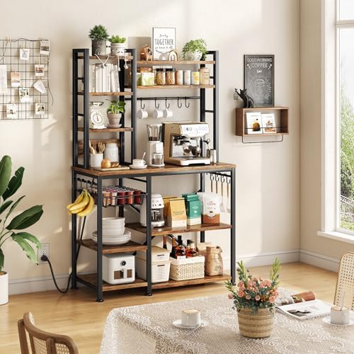 SNTD 6-Tier Bakers Rack with Power Outlets, 36 x 14.6 x 72 in, Rustic Brown - Image 2