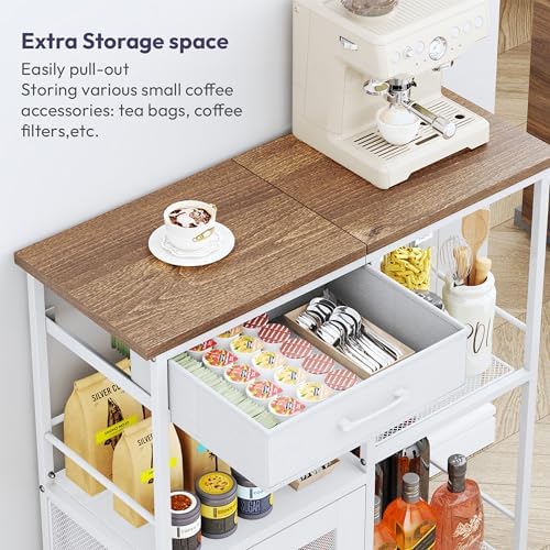 SWTYMIKI Coffee Bar Cabinet for Home - Farmhouse Coffee Stand Station Multi-Purpose Buffet Sideboard Cabinet with Drawers - Kitchen Bar Table for Living Room, Corner, Small Space, Oak - Image 5