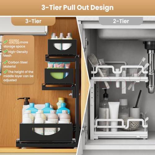 Under Sink Organizer for Kitchen and Bathroom Cabinets Pull Out Storage - Image 3