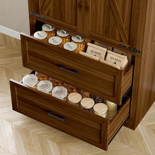 BORNOON Pantry Organizers and Storage Cabinet, 71” Barn Door Kitchen Cabinet with Drawers and Adjustable Shelf, Tall Pantry for Kitchen, Dining Room, Living Room, Bathroom and Office - Image 6