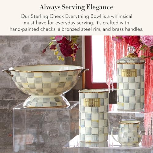 MACKENZIE-CHILDS Enamel Everything Bowl, Gray-and-White Sterling Check - Image 2