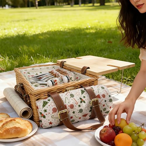 Wicker Picnic Basket Set for 2 Adults with Blankets & Table - Image 5