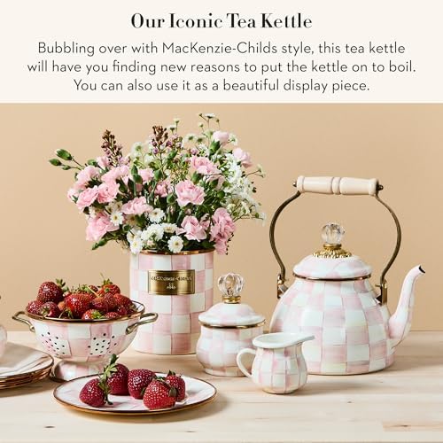 MACKENZIE-CHILDS Tea Kettle, 2 Quarts, Pink-and-White Rosy Check - Image 2