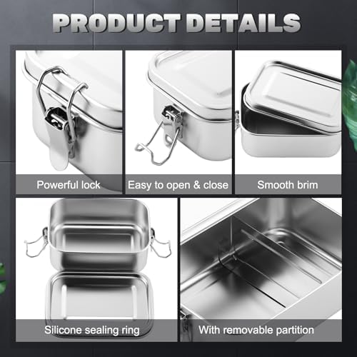 Umigy Stainless Steel Food Containers, 1200/1400/2400ml, Divided, 3 Pcs - Image 3
