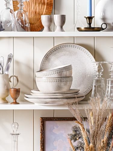 LE TAUCI 24 Piece Dinnerware Sets for 8, Large Plates and Bowls Sets, Ceramic Dishes Set for 8, Modern Stoneware Tableware, Chip Resistant, Ideal for Hosting, Reactive Beige (8"&10" Plate, 27oz Bowl) - Image 6