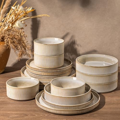 GBHOME Stoneware Dinnerware Sets for 4,16-Piece Plates and Bowls Set by GBhome