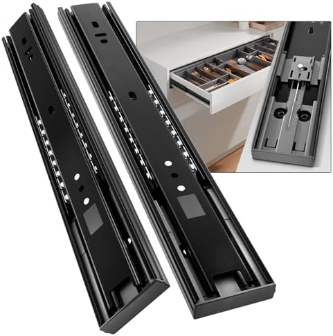 1 Pair 24 inch Soft Close Drawer Slides Side Mount Rails by BAIDICE