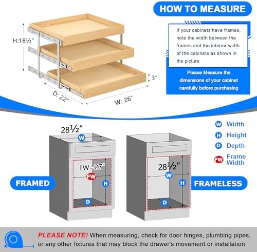 WelFurGeer 3-Tier Pull Out Cabinet Organizer with Soft Close, Heavy-Duty Pull Out Drawers for Cabinets, Slide Out Shelf for Kitchen, Pantry, Bathroom & Under Sink, Solid Birch Wood - Image 5