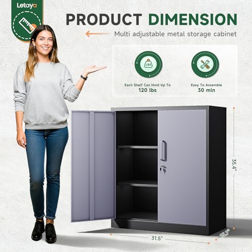 Letaya Metal Storage Cabinets with Lock Door and Shelves, Steel Garage Tool Cabinets for Home,Office, Warehouse,Lockers (36“-Black&Gray) - Image 3