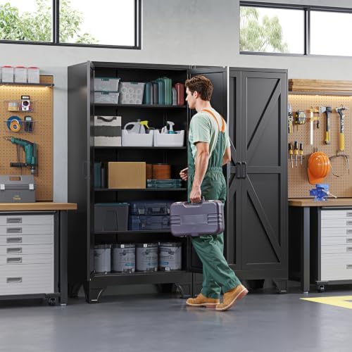 Letaya Metal Garage Storage Cabinet with Wheels,Large Black Kitchen Pantry - Image 4