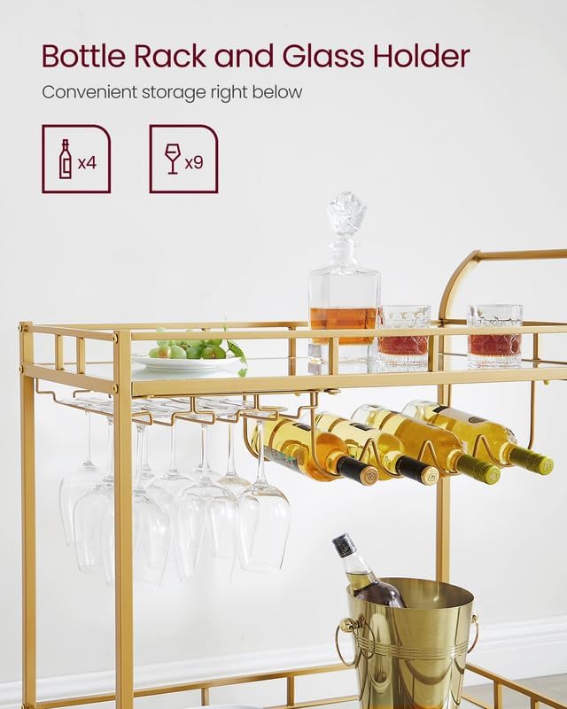 VASAGLE Bar Cart with 2 Mirrored Shelves, Wine Holders, Glass Holders - Image 5