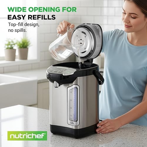 NutriChef Electric Water Boiler and Warmer - 5L/5.28 Qt Stainless Steel Hot Water Dispenser w/Rotating Base, Keep Warm Temperature Set, Auto Shut Off, Safety Lock, Instant Heating for Coffee & Tea - Image 6