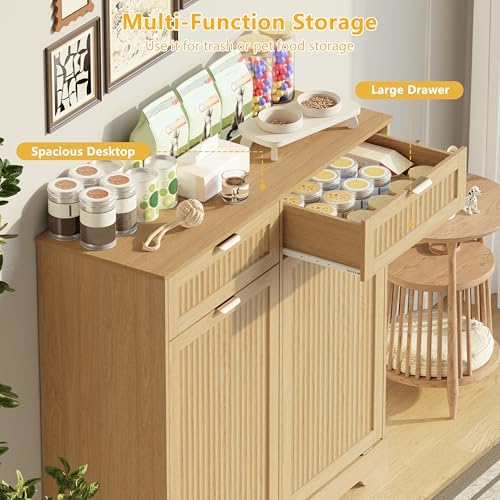 Double 13 Gallon Tilt Out Trash Can Cabinet,Garbage Cabinet with Drawer - Image 4