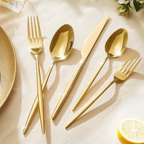 18/10 Silverware Set for 8, 40 Piece Gold Stainless Steel Flatware Cutlery - Image 2