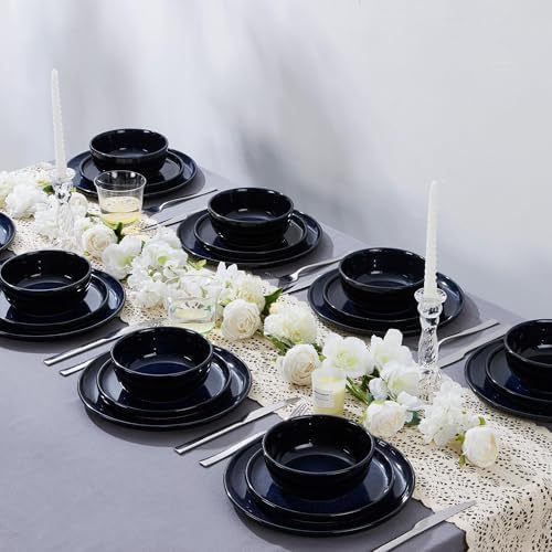 LIANYU 24 Piece Dinnerware Plate and Bowls Dishes Sets for 8, Midnight Blue - Image 4