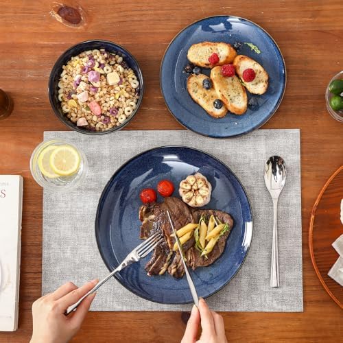 vicrays Ceramic Round Plates Set of 6 - Porcelain 10 inch Dinner Plates for Salad Dessert Appetizer Bread - Microwave Oven and Dishwasher Safe - Blue - Image 2