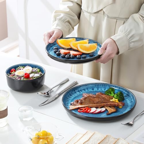 vancasso PLAYA Plates and Bowls Sets, 24 Pieces Blue Dinnerware Sets for Kitchen, Reactive Glaze Dishes Set for 8, Dishwasher and Microwave Safe - Image 6
