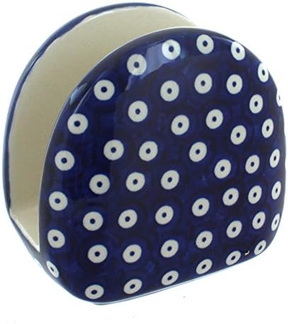 Blue Rose Polish Pottery - Blue Dots Napkin Holder - 5" x 5" - Ceramic Napkin Holders, Decorative Dining Table Accessories by BlueRosePottery