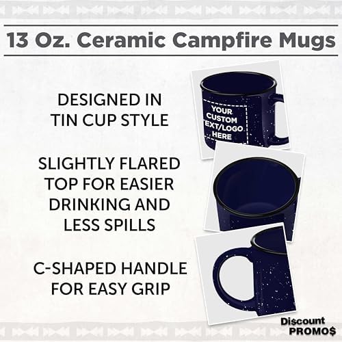 DISCOUNT PROMOS Custom Ceramic Campfire Coffee Mugs 13 oz. Set of 10/50/100, Personalized Bulk Pack - Perfect for Tea, Espresso, Cappuccino, Hot Cocoa - Blue - Image 3