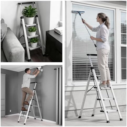 XinSunho 5 Step Ladder, Aluminum with Retractable Handrail, 330lbs Capacity - Image 7
