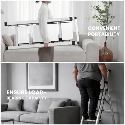 XinSunho 4 Step Ladder, Aluminum with Retractable Handrail, 330lbs Capacity - Image 5