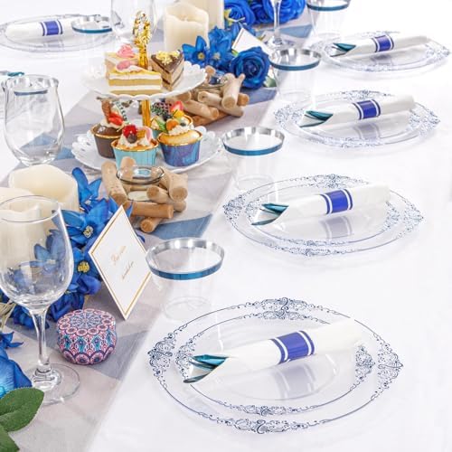 Hioasis 350pcs Clear Blue Plastic Plates 10.25" - Image 6