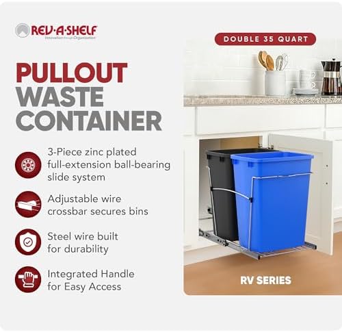 Rev-A-Shelf Double Pullout Garbage Trash Cans for Kitchen Cabinets, 35 Qt - Image 2