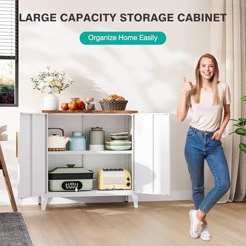 SISESOL White Storage Cabinet with Doors and Shelves,30 inch Small Pantry Cabinet Sideboard with Leg,Accent Cabinets with Storage,Side Floor Cabinets for Home,Kitchen,Coffee Bar,Dining/Living Room - Image 4
