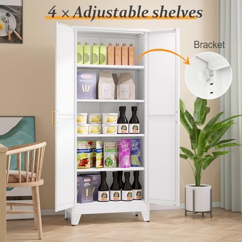 White Pantry Storage Cabinet, 71" Metal Kitchen Pantry Storage - Image 3