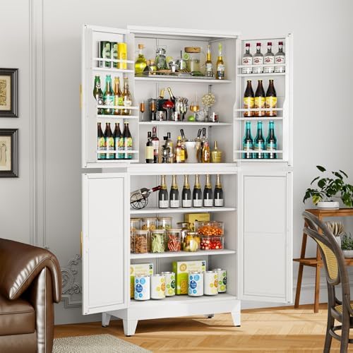 White Kitchen Pantry Storage Cabinet, 75" Metal Storage Cabinet - Image 5