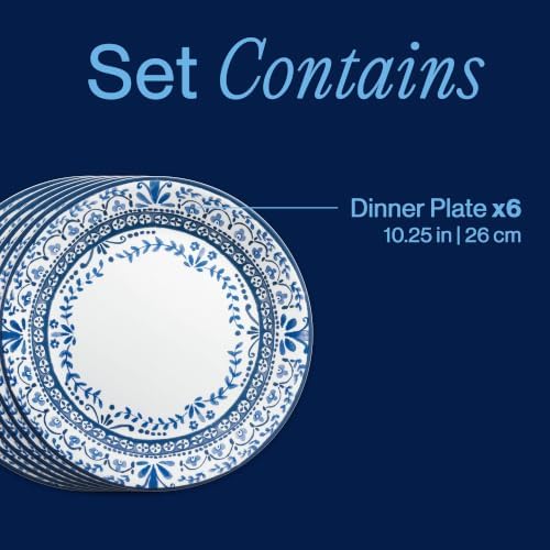 Corelle Vitrelle 6 PIECE Dinner Plates Set Triple Layer Glass and Chip Resistant, Lightweight Round Plates, Portofino - Image 3