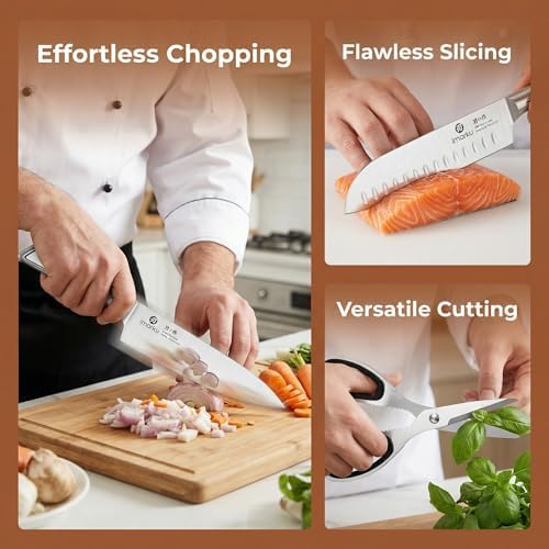 imarku Gyutou Knife Set, High Carbon Steel, Block & Sharpener, Gift Box - Image 5