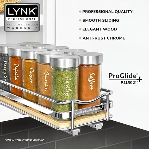 LYNK PROFESSIONAL® Élite™ Pull Out Spice Organization for Cabinets - 4-3/8 inch Wide – Spice Rack for Inside Cabinets – Wood/Chrome - Sliding Spice Rack Organizer for cabinet – Spice Rack - 1 Tier - Image 2