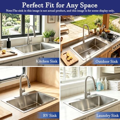 VAPSINT 33x22 Drop In Kitchen Sink, 33 Inch Stainless Steel Top Mount Single Bowl Sink for Kitchen, Overmount Handmade 16 Gauge Brushed Nickel RV Laundry Prep Sinks with Drain - Image 2