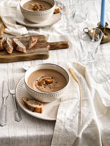 LE TAUCI 24 Piece Dinnerware Sets for 8, Large Plates and Bowls Sets, Ceramic Dishes Set for 8, Modern Stoneware Tableware, Chip Resistant, Ideal for Hosting, Reactive Beige (8"&10" Plate, 27oz Bowl) - Image 5