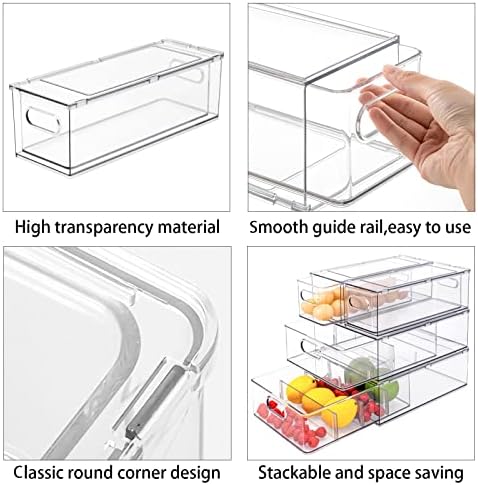 4 pack Stackable Refrigerator Organizer Bins Pull-Out Drawers for Fruit and Veggies Storage Organizer for Fridge Clear Drawer Containers with Handle Divided Organization for Produce Saver - Image 5
